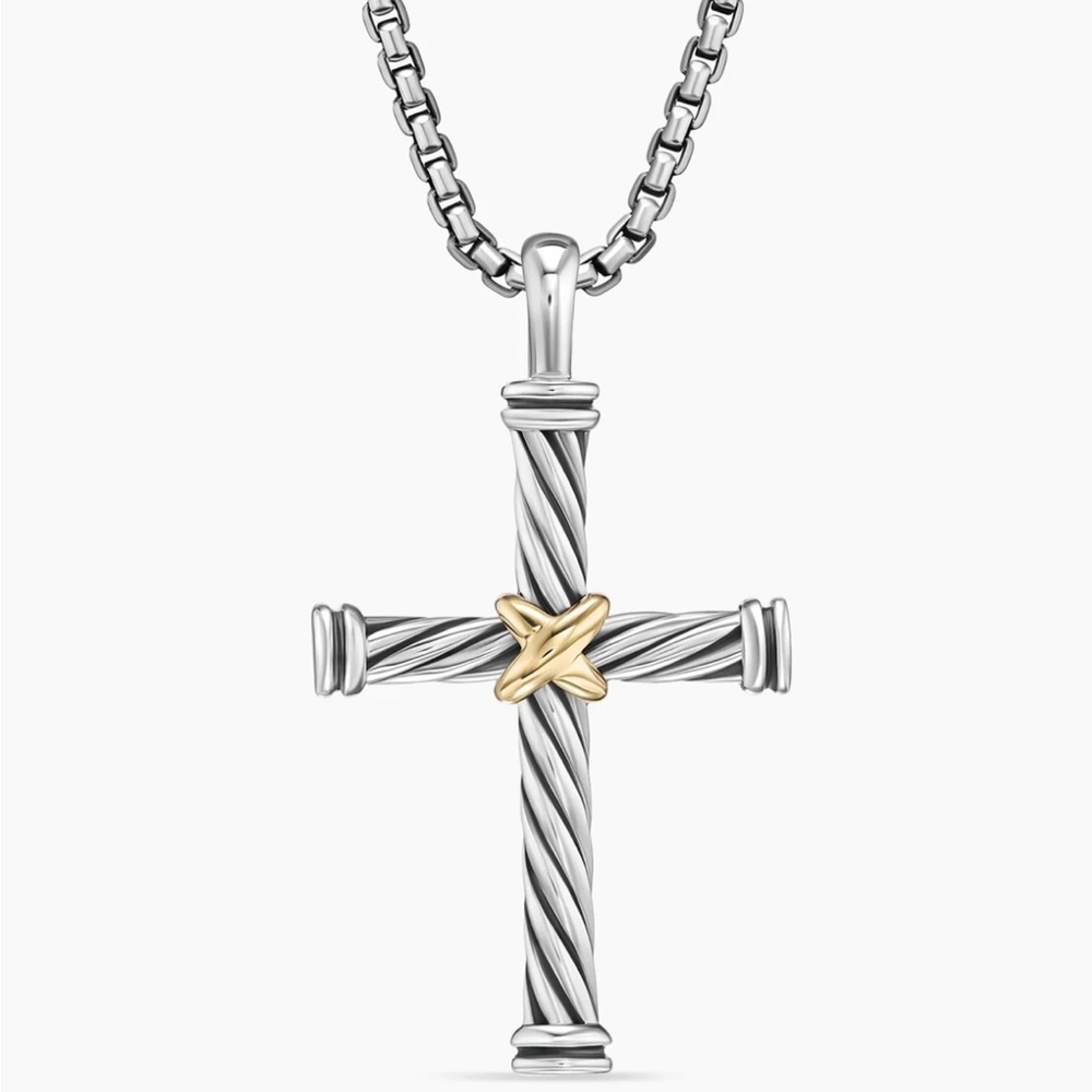 David Yurman Silver and 18K Gold Cross Pendant